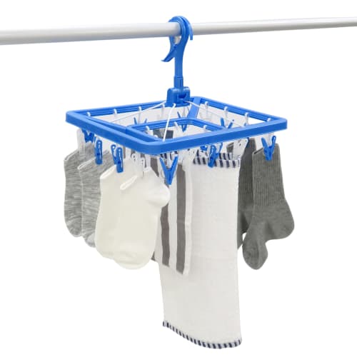 Towa Sangyo Clothes Drying Rack, Laundry, Corner Hanger with 24 Clothespins, Blue