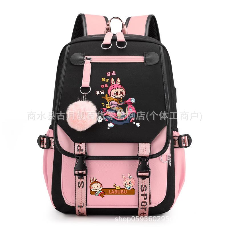 School Bag Printed Backpack USB Port Anime Cartoon Student Large Capacity Canvas Bag