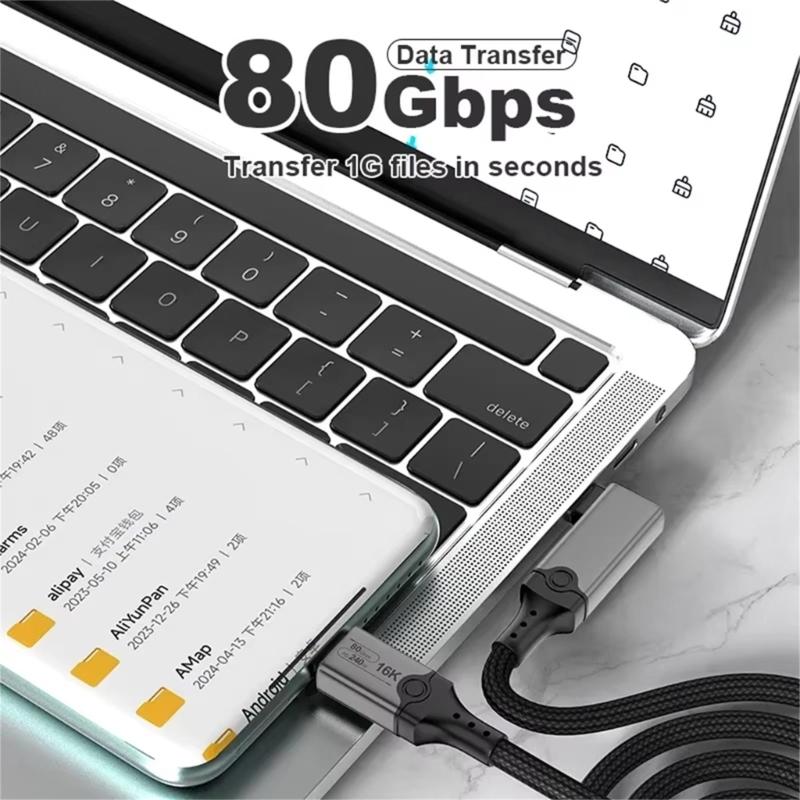 USB5 USB C to USB C Cable 80Gbps 16K@30Hz 240W Fast Charging USB C Data Cord Video Cable for Smartphone Laptops
