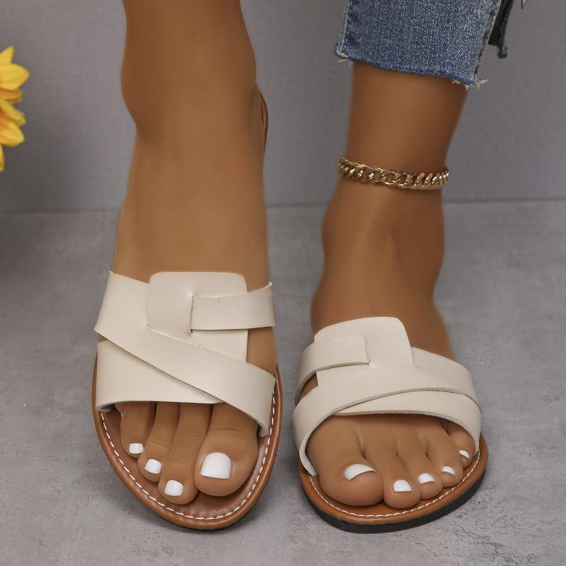 Pantoffeln mit flachem Boden Damen Einfarbig Überfuß Außenbekleidung Lässige Sandalen Pantoffeln