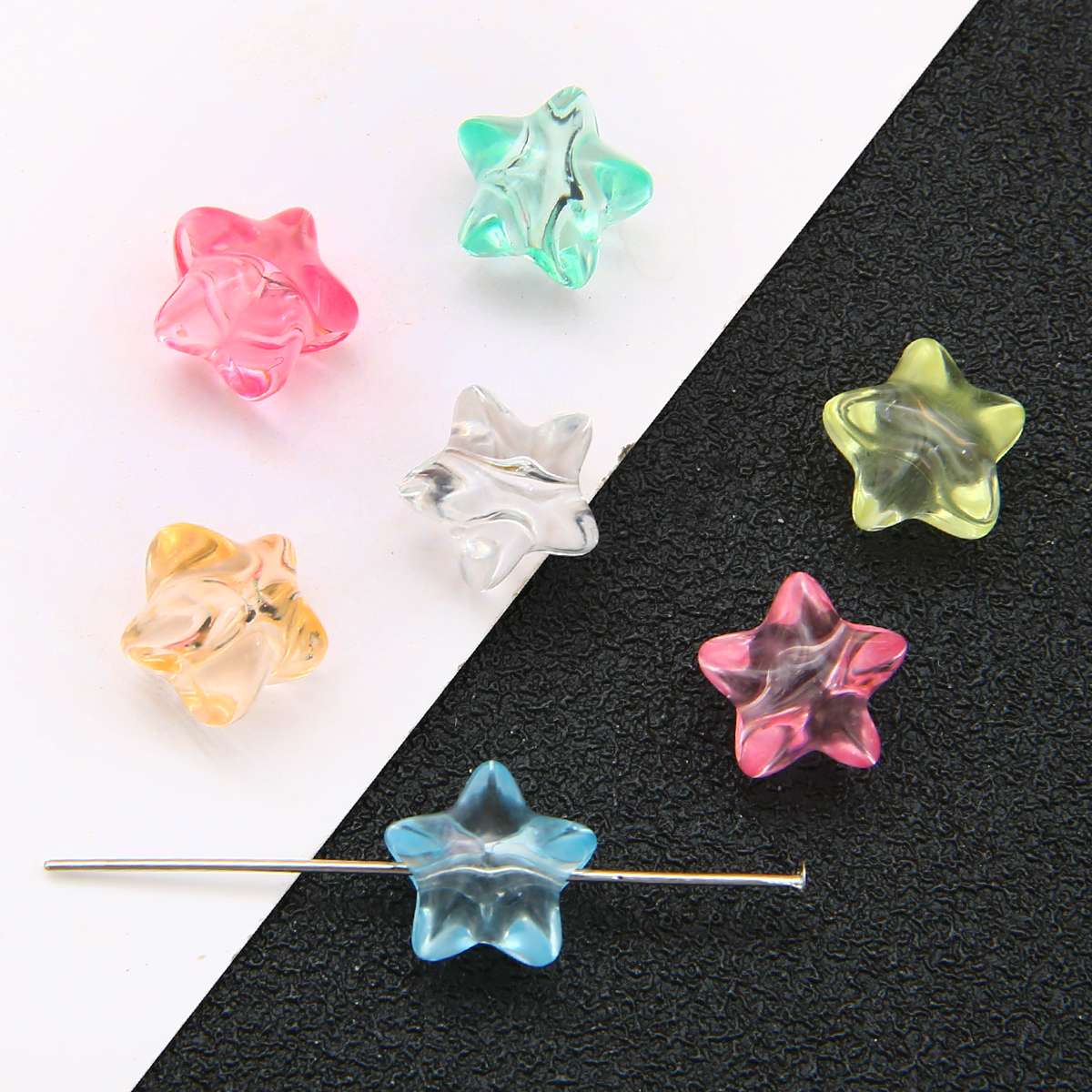 35-50 Stück/Beutel 11mm Kunststoff Acryl Stern Herz Charm Perlen für Halskette Armband DIY Schmuckherstellung Perlen 11x11mm 20g bunt