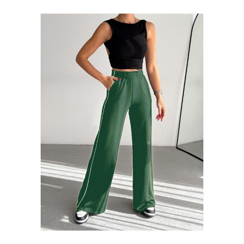 Women's Trend With Plenty Of Trotting Modal Fabric Tracksuit Six Double Pockets Wide Leg Sides With White Lane