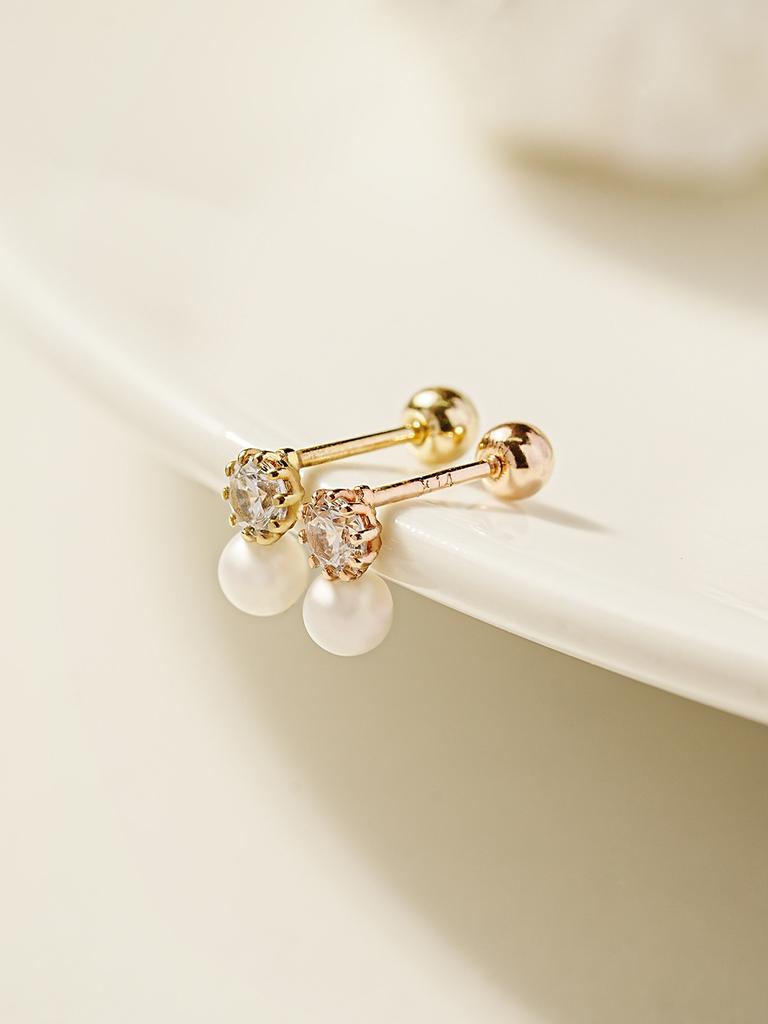Minimalpiercing 14K Point Cubic Freshwater Pearl Piercing Earrings