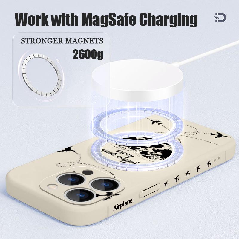 Flugzeug Herz Kartenprint Hülle Für iPhone 17 Pro Max Magnetisch Für Magsafe Weiche Hülle Für iPhone 16 Pro Max 15 14 13 16E Air