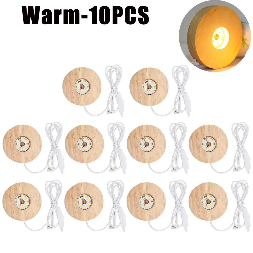 Wooden LED Display Base Light Luminous USB Lamp Holder for Crystal Ball Glass Resin Art Ornament Stand Decor Kids Gifts