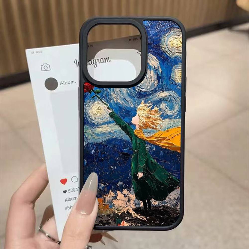 Oil Painting The Little Prince Black Silicone Hard Plastic Phone Case For Iphone 17 Air 16 15 14 13 12 11 Pro Max PC+TPU Cover