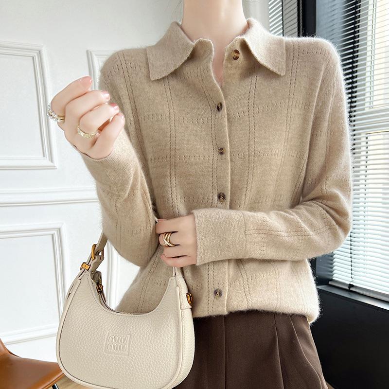 Herbst und Winter Kragen Strickjacke Damen Hemdkragen Pullover Strickjacke Neues Unterzieh-Strickpullover Lockeres Vielseitiges Oberteil Damen