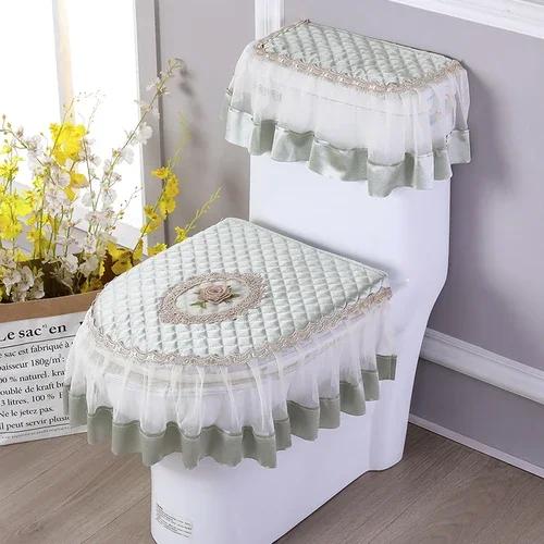 Σετ Τριών Τεμαχίων Τουαλέτας Golden Velvet 4 Εποχών Δαντελωτό Ύφασμα Στυλ Φερμουάρ Υψηλής Ποιότητας Μαξιλάρι Καθίσματος Τουαλέτας Κάλυμμα Μαξιλαριού Καθίσματος Τουαλέτας