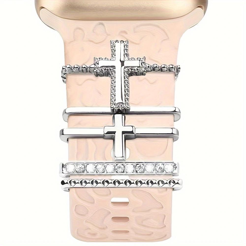 5pcs Rhinestone Watchband Ring Loops Nails Studs, Cute Metal Watch Strap Charms Decorations Compatible With IWatch Series Watchb