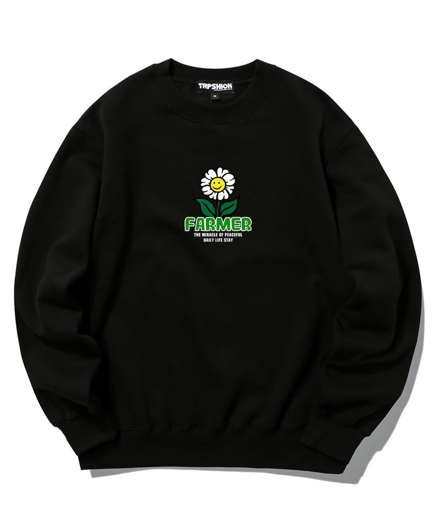 TRIPSHION Farmer Flower Graphic Crew Neck - Black