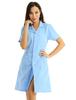 S-XXL Women Adults Lapel Collar Short Sleeve Nurse Scrub Dress - Button Front Solid Color Hospital Lab Coat Uniform
