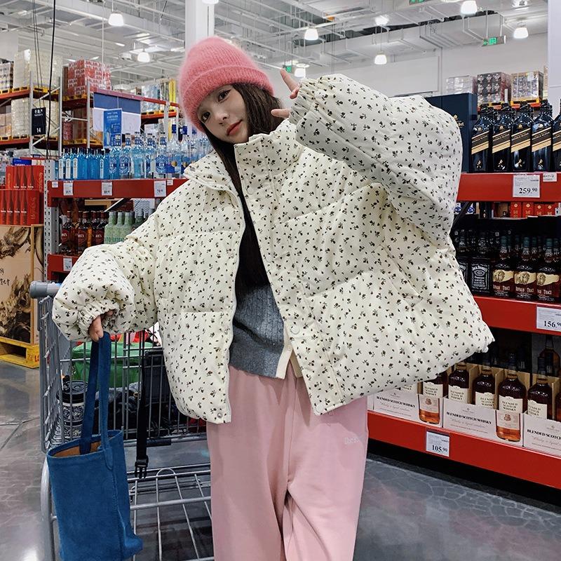 Floral cotton-padded short jacket for women's winter new college style thickened long-sleeved cotton-padded jacket