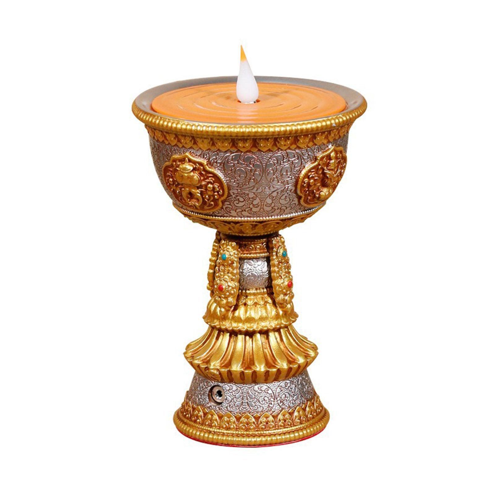 LED Lamp Candle Holder Tibetan Electronic Butter Lamp Rechargeable for Buddhist Table Centerpiece Led Simulated Flame