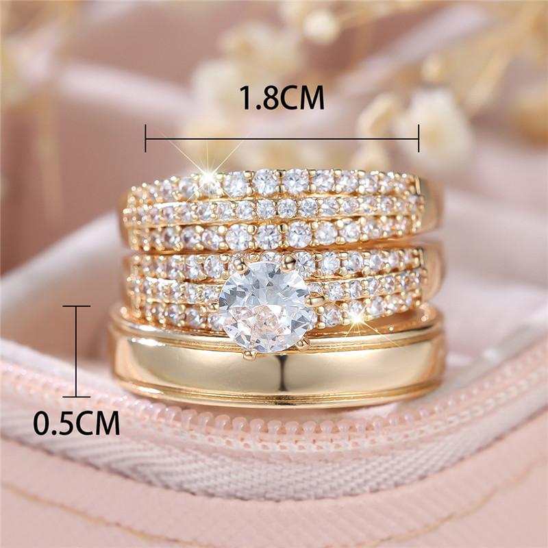 Female Luxury Crystal White Zircon Stone Engagement Ring Sets Cute Wedding Jewelry For Women