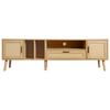 Spacious 180 Cm TV Cabinet with Rattan Decoration, 2 Doors and One Drawer, Solid Wood Legs, Provides Space for an 80-Inch TV, TV Storage Cabinet