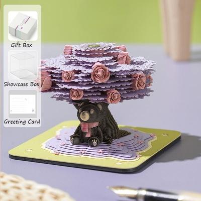 3D Domček na strome s ružami Papierová socha Stolový kalendár - Umelecký odtrhávací zápisník, Elegantné reliéfne písacie potreby & Kreatívny kancelársky darček