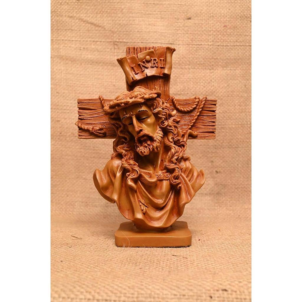 Resin Jesus Christ Idol Perfect for Housewarming, Drawing Room, Gifting and Decoration, Brown 8 Inch