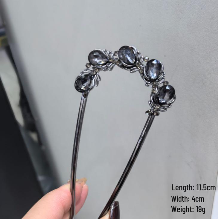 Épingle à cheveux vintage en forme de U avec pompon paon pour femmes - Épingle à chignon nacrée pour Cheongsam et Hanfu