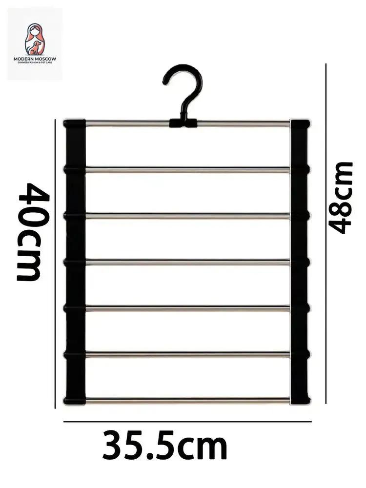 Multi-Tier Clothes and Pants Rack with 7 Rods, Black, Saving Storage for Closet