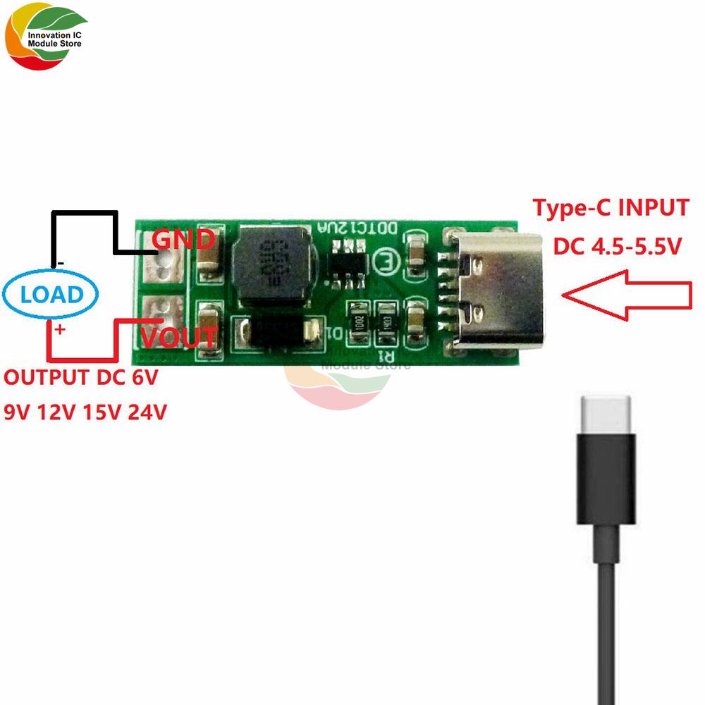 9W Mini Type-C USB DC 5V To 6V 9V 12V 15V 24V DC DC Boost Step-up Converter PWM PFM Voltage Regulator Module