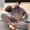 Men's Thick Coral Fleece Zipper Pajama Set - Warm Casual Wear for Autumn/Winter