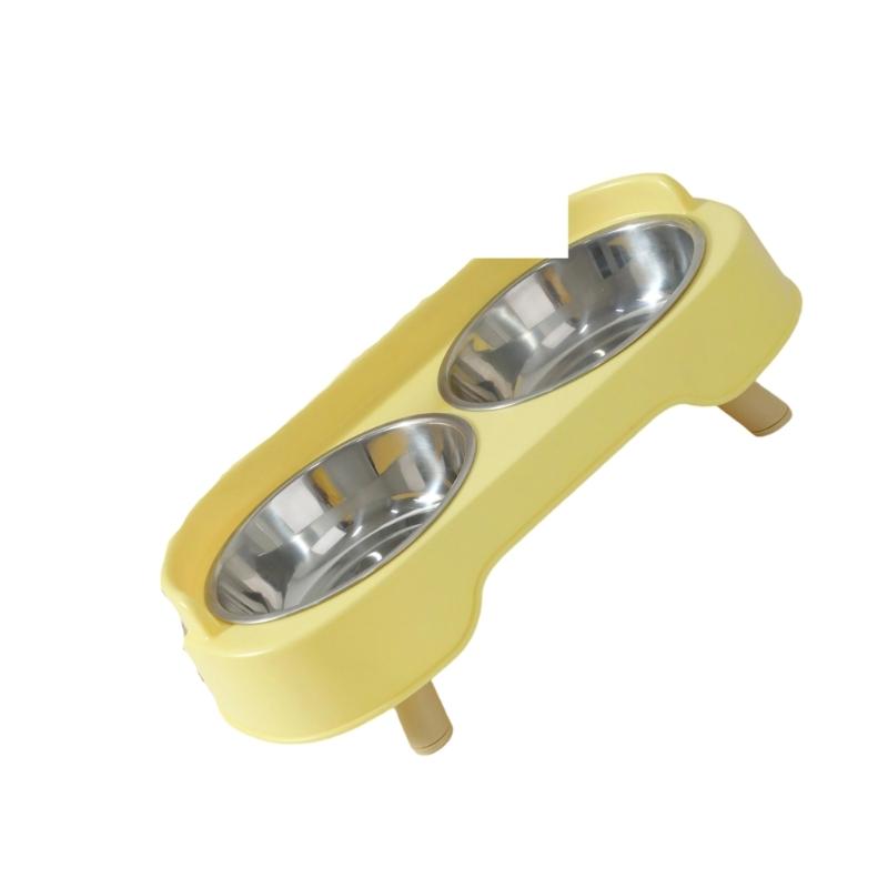 Stainless Steel Pet Bowl Sofa  Feeding With Base Food Water Separation Cats Double Bowl Fashion Feeding Large Capacity