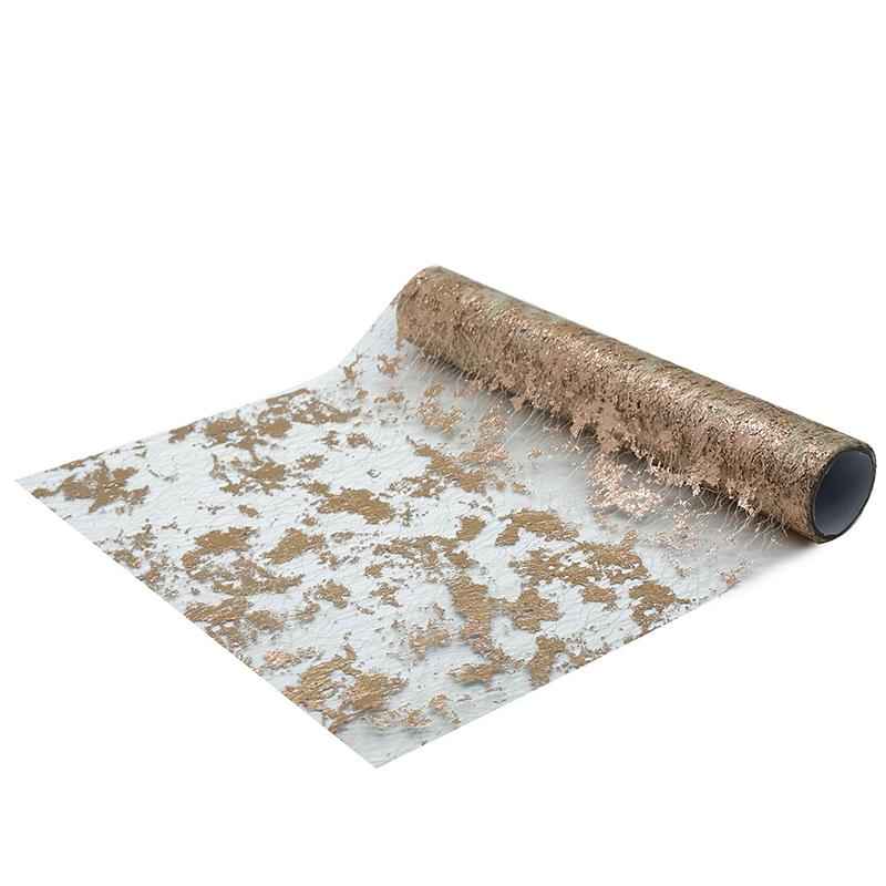 5 yardů třpytivý zlatý běhoun na stůl Horká ražba třpytivá bronzová fólie Síťovaný role Ubrousek na stůl Sprcha pro miminko Párty Svatba Vánoční dekor