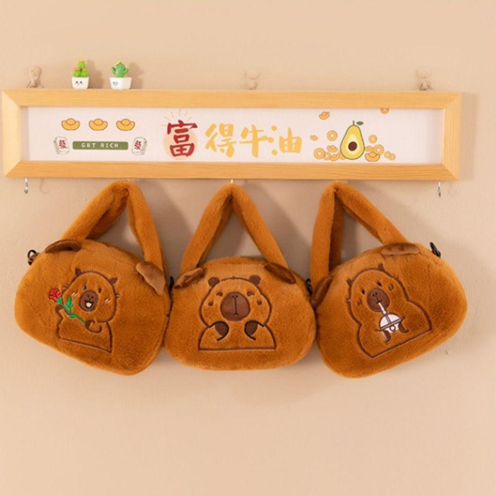 Animal Cartoon Capybara Plush Handbag Large Capacity Cartoon Shoulder Bag  Couple