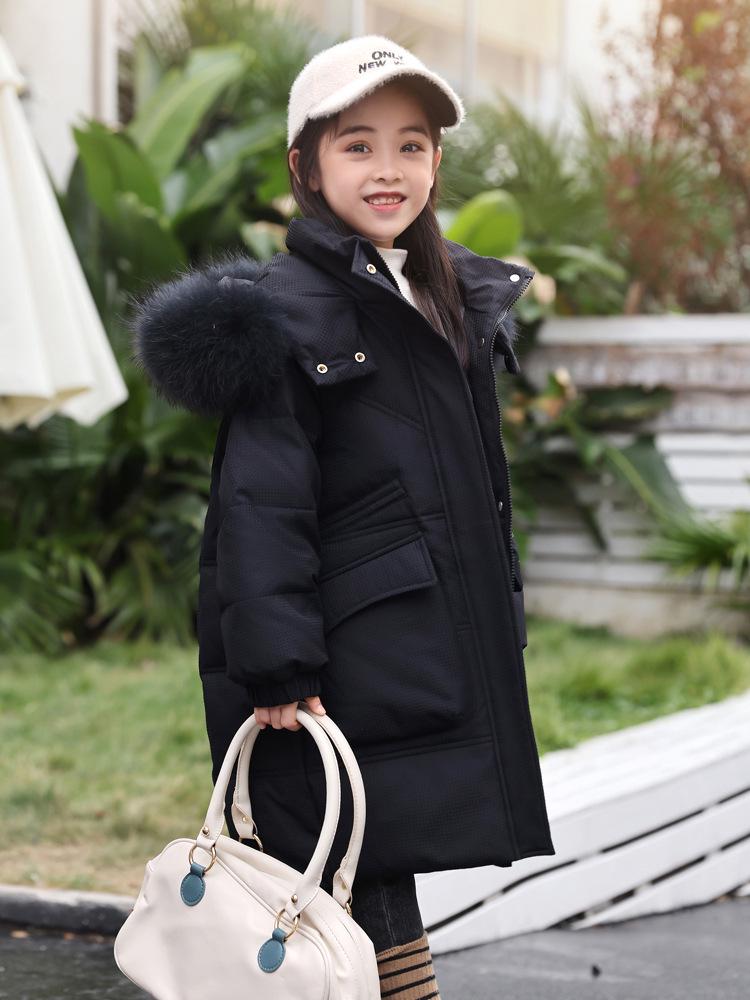 2024 Mid-Length Girls' Thick White Duck Down Jacket - Korean Style Warm Winter Outerwear