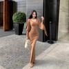 2025 Autumn Women's V-neck Waist-cinching Long-sleeve Hip-hugging Cardigan Dress Set