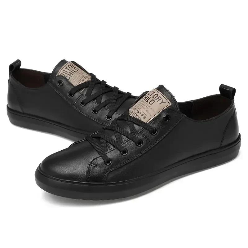 2024 Mens Sneakers Genuine Leather Leisure Walk Outdoor Shoes Men Casual Handmade Footwear Brand High Quality Orange Soft Flats