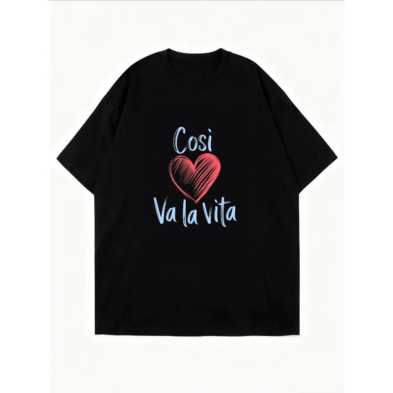 Cotton T Shirt White Cosi Va La Vita Heart Print Casual Everyday Wear