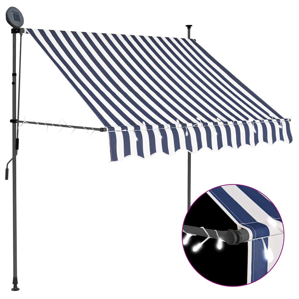 Vidaxl Manuell einrollbare Markise mit LED, 100 cm, Blau-Weiß