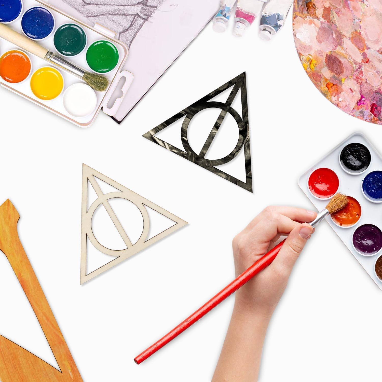 30 шт. 4-дюймовые деревянные вырезки Даров Смерти Необработанное дерево Поделки «Дары Смерти» Деревянные подвесные украшения «Дары Смерти» DIY Поделка «Дары Смерти»