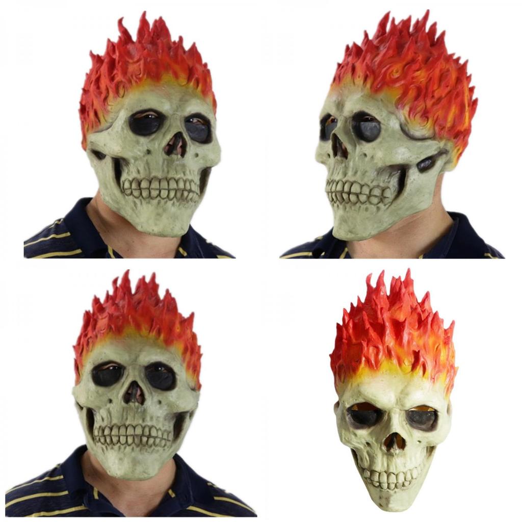 Creative Halloween Latex Evil Spirit Knight Mask Red-haired Skull Head Cover