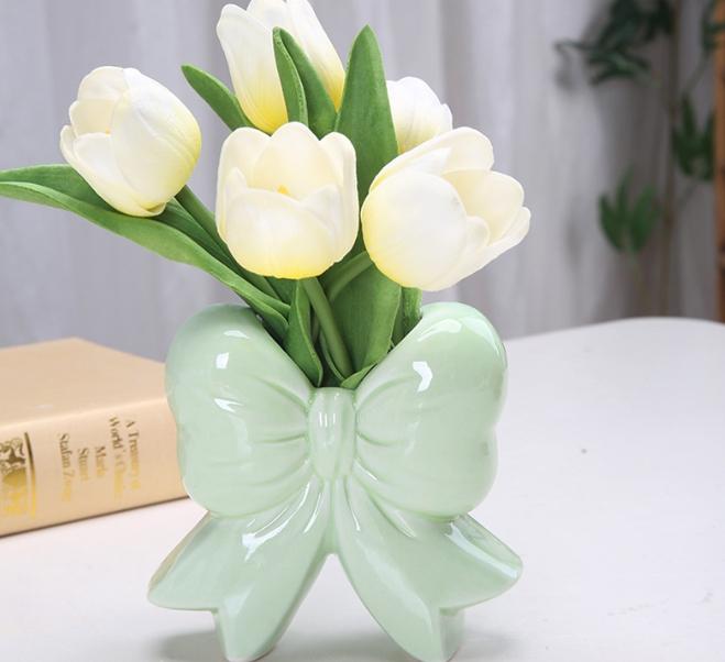 Cute Bow - Shaped Ceramic Vase, Nordic Ins Style Home Decor Flower Arrangement Ornament