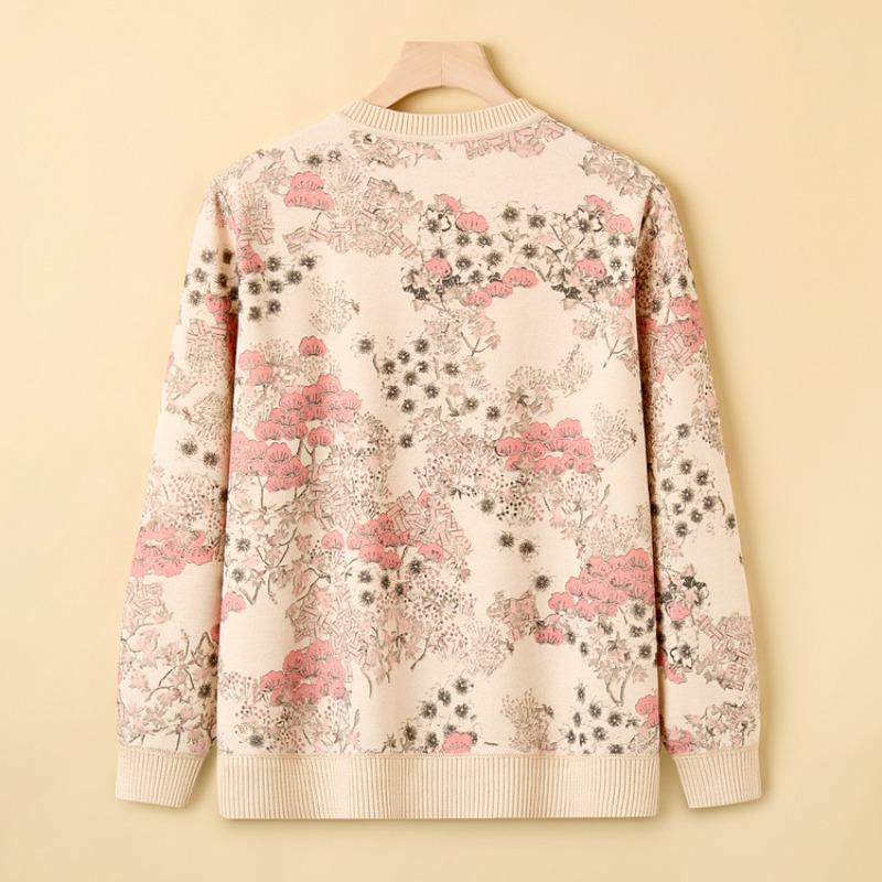 Middle-aged and Elderly Printed Tops, New Mother-0-year-old Middle-aged Women's Long-sleeved Shirts, New Spring and Autumn Clothes
