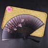 1pc Vintage Folding Fan, Sakura Design With Gradient Black To Purple Color, Tassel Detail, Traditional Chinese Hanfu Dance Accessory