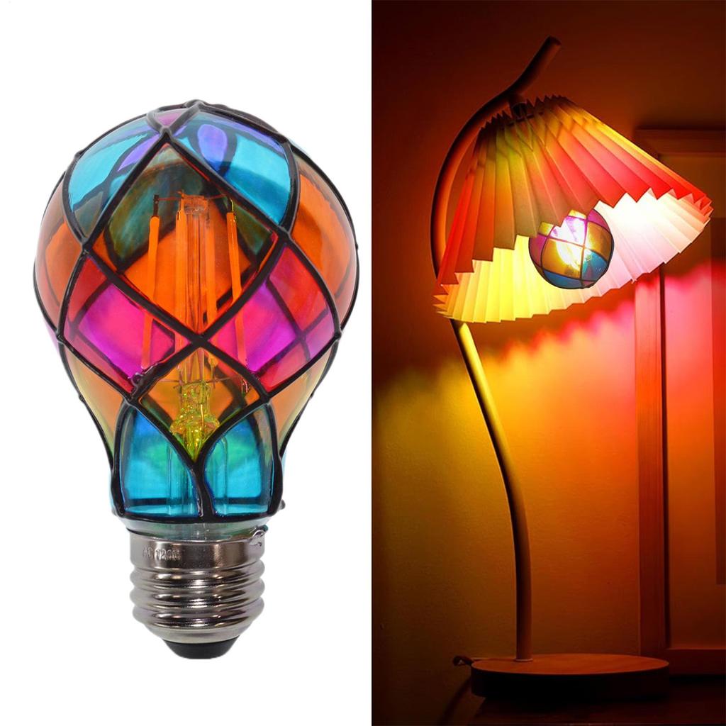 Stained Glass Light Bulb E26 4W 120V LED Lightbulb Romantic Lighting for Halloween Party Festive Bedside Lamp Indoor Christmas