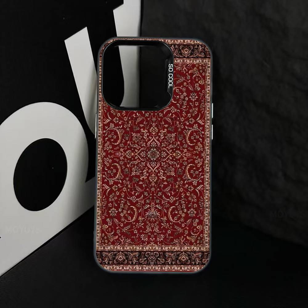 Vintage Persian Carpet Art Phone Case For iPhone 17,16,15,14,13,12,11 Plus,Pro Max,XS,Colored Silver Plated Inside Cover