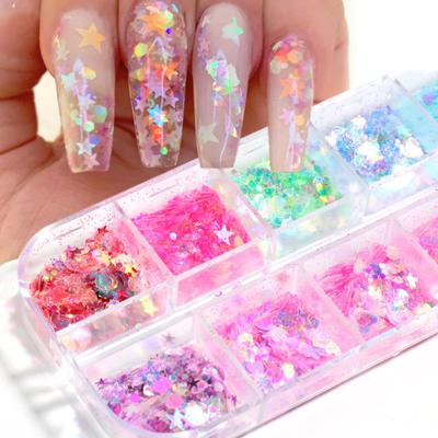 12 Grids/Box Nail Sequins Easy To Apply DIY Creation Plastic Star Moon Nail Ornament Stickers for