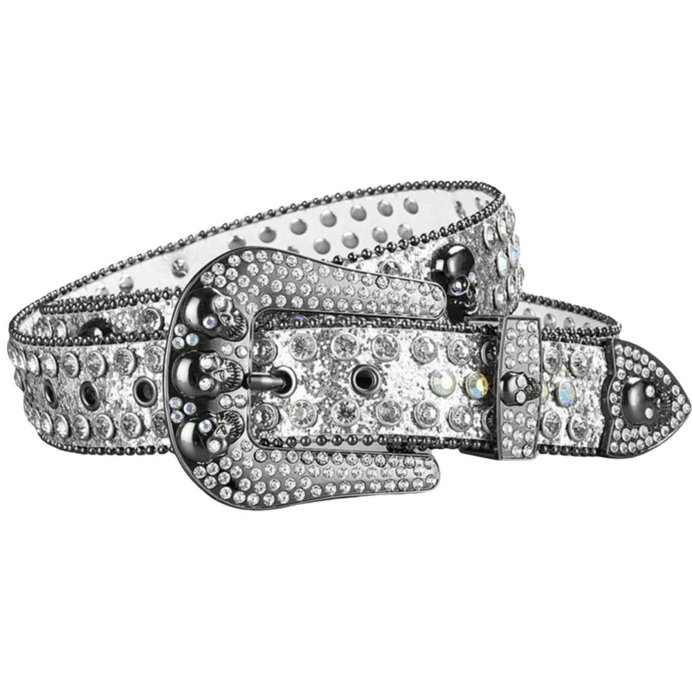 Skull Buckle Rhinestone Studded Belt Trendy Waistband  Jeans Short Skirt Women Men Accessories