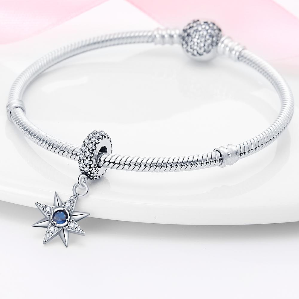 Charms Original Copper Blue Octagram Beads Fit Bracelet Diy Fine Gift Women Delicate Jewelry Accessory