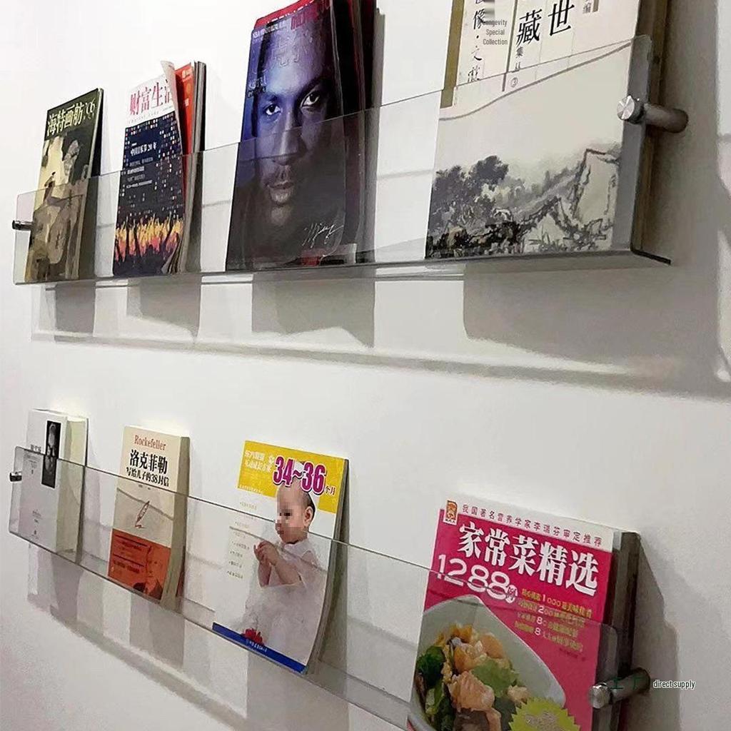 Acrylic Wall-Mounted Transparent Bookshelf for Children's Books and Magazines, Punch-Free Display Rack.