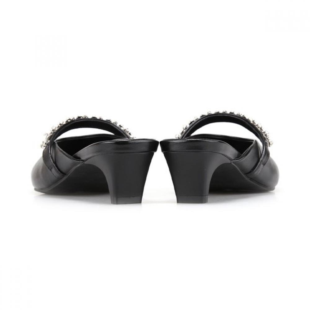 BARBARA Lambskin Feminine Round Shape Jewel Band Mule 4cm 2colors Bbj112
