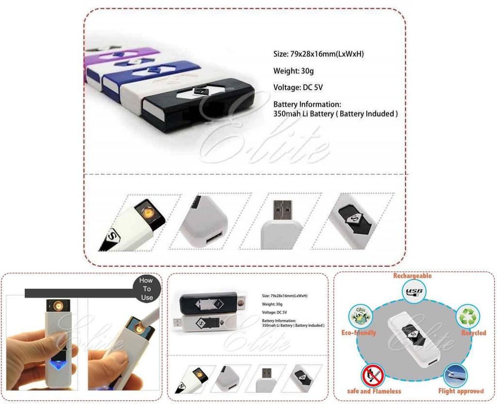 New Usb Slim Rechargeable Cigar Cigarette Flameless Lighter Lighter Electronic Lighters