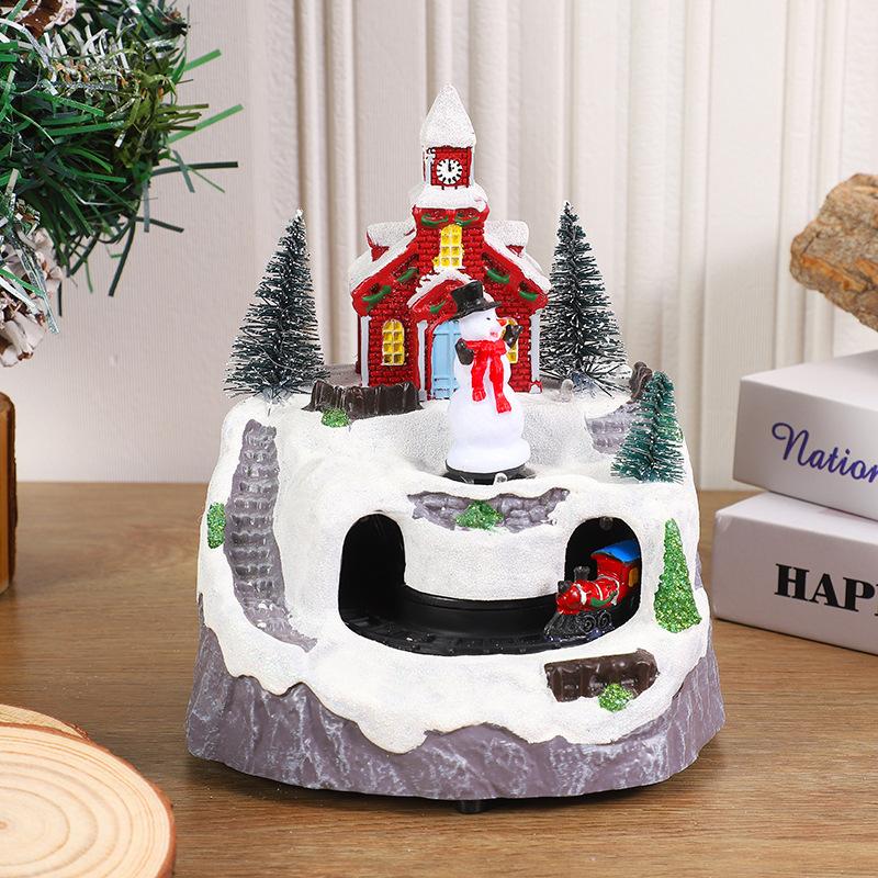 Christmas Light Show Concert Rotating Cabin Small House Music Box Figurine Decoration Gift Accessory