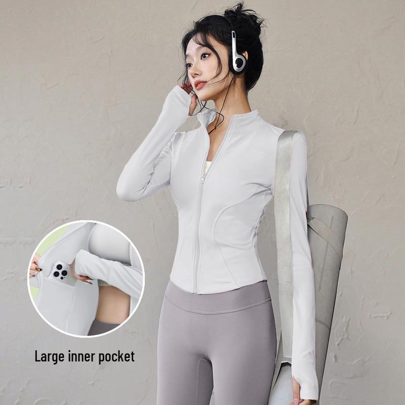 Women's Slim Fit Zipper Yoga Jacket with Sun Protection - Long Sleeve, Quick Dry Sportswear for Running & Fitness