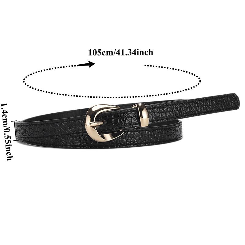 Trendy Light Gold-Buckle Crocodile-Patterned Retro Embossed Buckle Belt Fashionable Unique Artistic and Versatile Women’s Belt