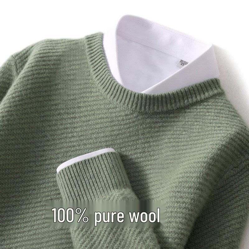 Men's Autumn/Winter Thick Cashmere Sweater – Round Neck, Solid Color, Loose-Fit, Casual Wool Knit